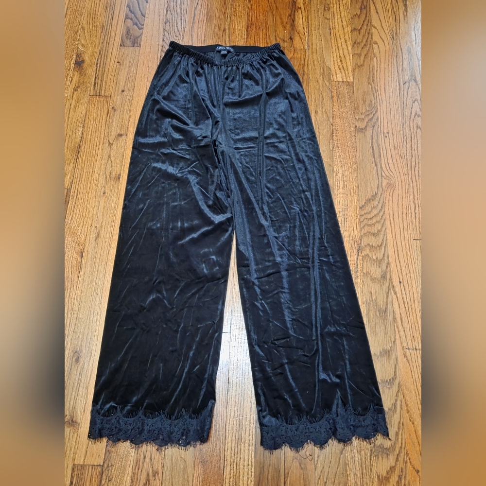 Boston Proper Wide Leg Velvet Pants With Lace Trim Size Small - Picture 1 of 10